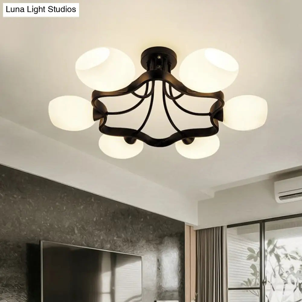 White Orb Shade Semi Flushmount Light - 6/8 Lights Frosted Glass Ceiling Fixture For Hotels