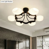 White Orb Shade Semi Flushmount Light - 6/8 Lights Frosted Glass Ceiling Fixture For Hotels