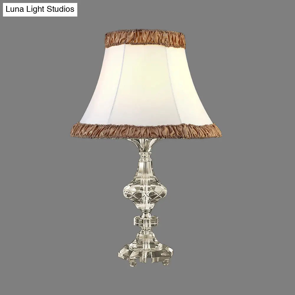White Paneled Bell Table Lamp With Fabric Shade - Contemporary Small Desk Light