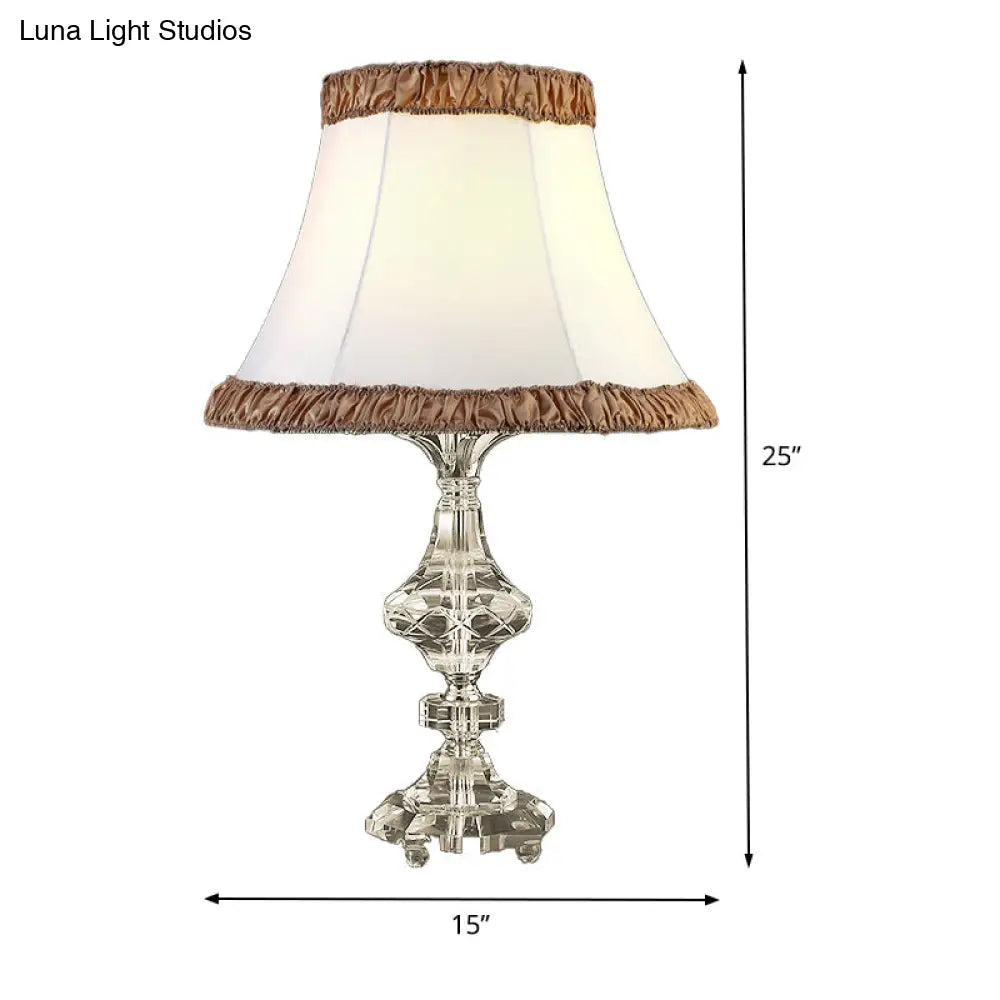 White Paneled Bell Table Lamp With Fabric Shade - Contemporary Small Desk Light