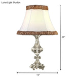 White Paneled Bell Table Lamp With Fabric Shade - Contemporary Small Desk Light