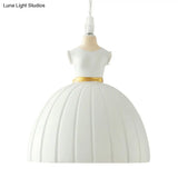 White Pendulum Doll Dress Light - Kid 1-Bulb Resin Suspension Lighting For Girls Room