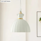 White Pendulum Doll Dress Light - Kid 1-Bulb Resin Suspension Lighting For Girls Room