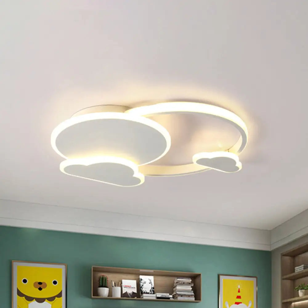 White/Pink Macaron Led Flush Light Fixture With Cloud Design In Warm/White - Ceiling Mount Lamp