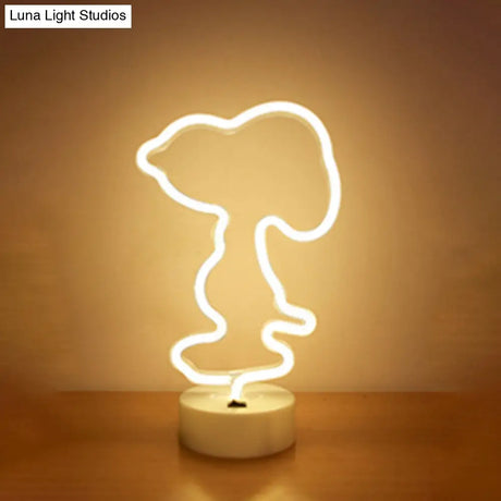 White Plastic Animal Night Light For Kids Bedroom - Battery Led Nightstand Lighting Solution