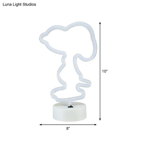White Plastic Animal Night Light For Kids Bedroom - Battery Led Nightstand Lighting Solution