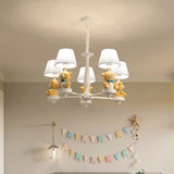 White Pleated Fabric Kids Bucket Chandelier With Decorative Bear Child Room Pendant Light 5 /
