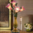 White/Purple Glass Floral Table Light: Traditional-Style 4-Light Nightstand Lamp Purple