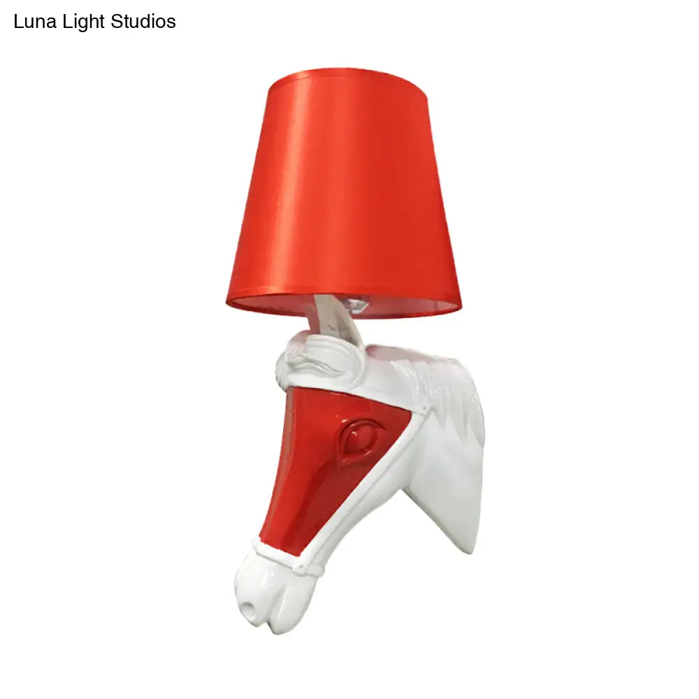 White/Red Tapered Sconce 1-Bulb Fabric Wall Mount For Bedroom Lighting