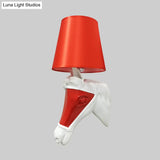 White/Red Tapered Sconce 1-Bulb Fabric Wall Mount For Bedroom Lighting