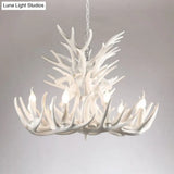 White Resin Antler Chandelier - Rustic Country Style Pendant Light For Living Room