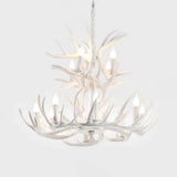 White Resin Antler Chandelier - Rustic Country Style Pendant Light For Living Room / 8+4