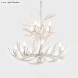 White Resin Antler Chandelier - Rustic Country Style Pendant Light For Living Room
