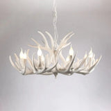 White Resin Antler Chandelier - Rustic Country Style Pendant Light For Living Room / 9+3
