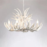 White Resin Antler Chandelier - Rustic Country Style Pendant Light For Living Room / 9+6