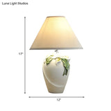 White Resin Calla Lily Table Light - Country Style Bedside Lamp With Cone Fabric Shade