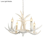 White Resin Hanging Chandelier Candle Pendant Light For Bedroom - 4/8 Bulbs Traditional Fixture