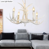 White Resin Hanging Chandelier Candle Pendant Light For Bedroom - 4/8 Bulbs Traditional Fixture