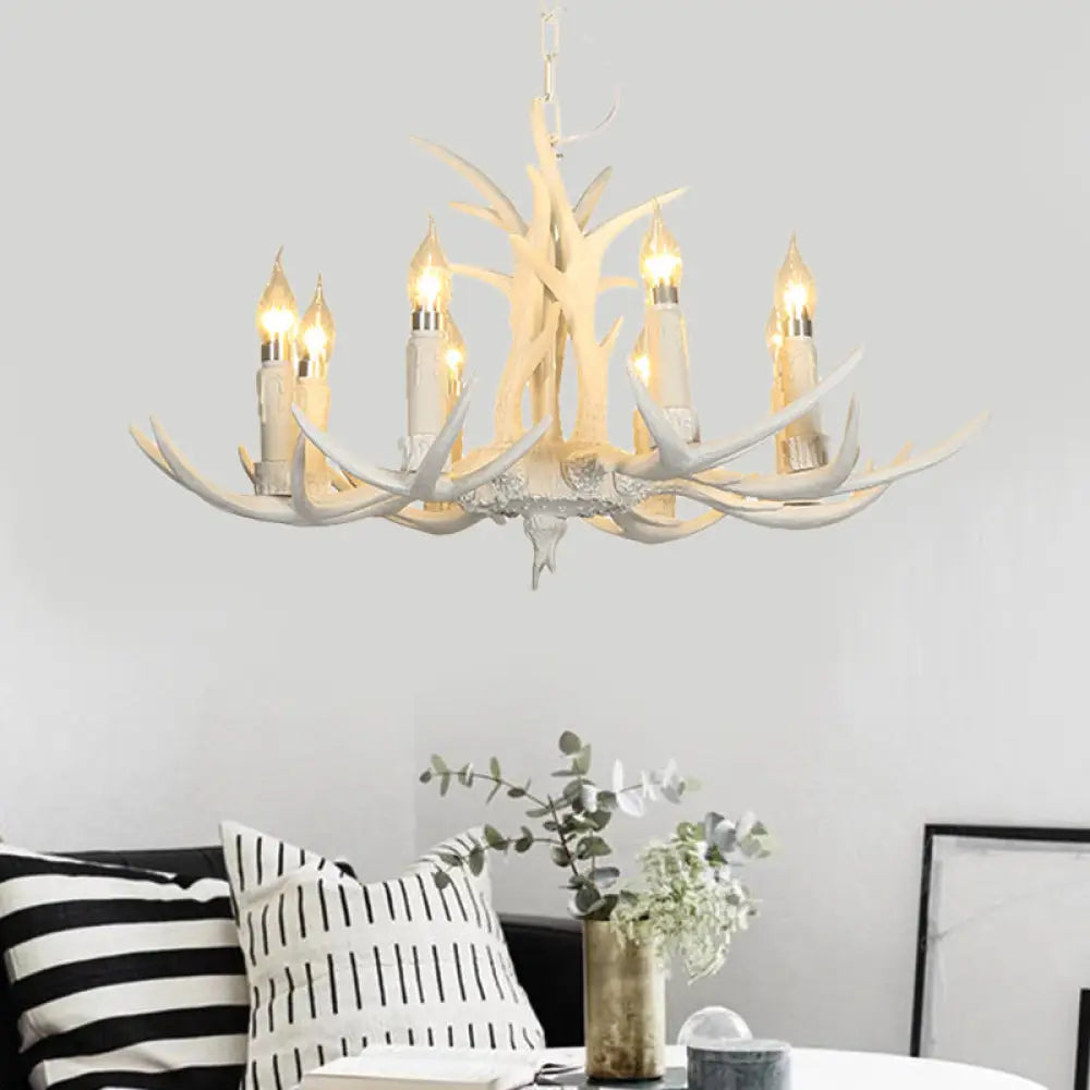 White Resin Hanging Chandelier Candle Pendant Light For Bedroom - 4/8 Bulbs Traditional Fixture 8 /