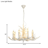 White Resin Hanging Chandelier Candle Pendant Light For Bedroom - 4/8 Bulbs Traditional Fixture
