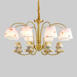 White Resin Nursery Chandelier With Animal Suspension Light & Empire Shade For Kids 8 / Cow