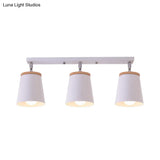 Metal Rotatable Semi Flush Mount Light In White - Modernistic Tapered Shade Ideal For Living Room