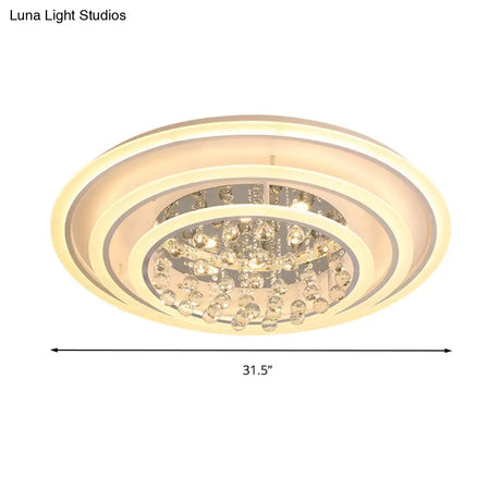White Round Ceiling Lamp With Acrylic And Crystal Ball Led Flush Mount Light - Stepless