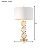 White Round Fabric Nightstand Lamp: Luxurious Metal Table Light For Living Room