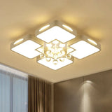 White Square Led Flush Ceiling Light - 16’/19.5’/23.5’ Width Contemporary Design Warm/White /