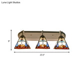White Stained Glass Sconce Lighting - Tiffany Pyramid 3-Head Wall Fixture