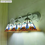 White Stained Glass Sconce Lighting - Tiffany Pyramid 3-Head Wall Fixture