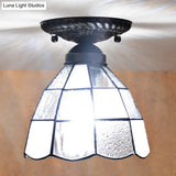 White Stained Glass Tiffany Semi Flush Mount Ceiling Light - 7 Inches Width Bedroom Lighting