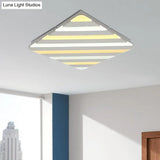 White Stripe Acrylic Flush Ceiling Light With Led Lamp For Dining Room