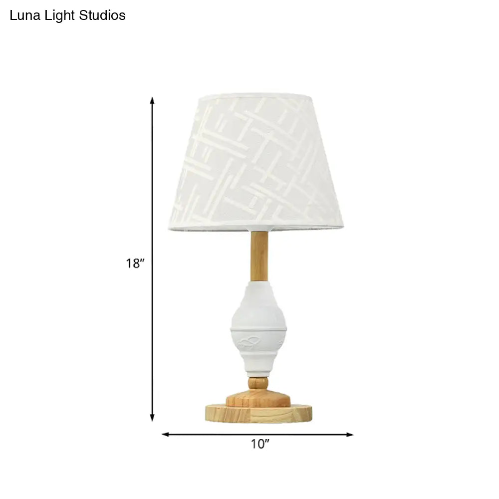 White Table Lamp With Modern Barrel Fabric Shade For Living Rooms
