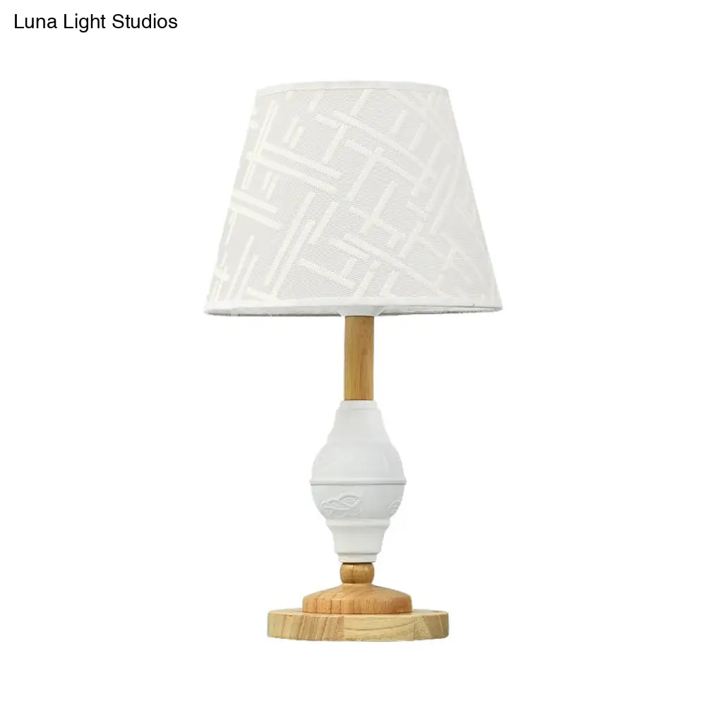 White Table Lamp With Modern Barrel Fabric Shade For Living Rooms