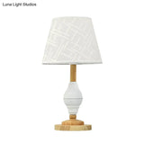 White Table Lamp With Modern Barrel Fabric Shade For Living Rooms