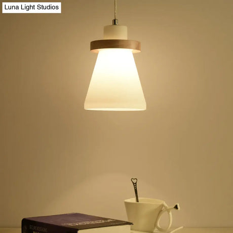 White Tapered Shade Hanging Lamp - Simple Style Milk Glass Pendant Lighting For Office