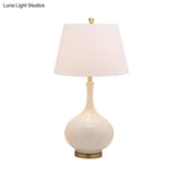 White Tapered Table Light: Modern 1-Head Desk Lamp With Ceramic Base