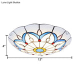 White Tiffany Ceiling Lights - 2 - Light Flush Mount Fixture With Art Glass Floral Shade And Jewel
