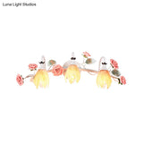 White Vanity Sconce With 2/3 Heads - Country Style Metal Rose Wall Lamp For Bathroom