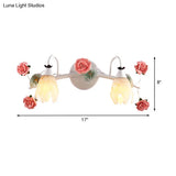 White Vanity Sconce With 2/3 Heads - Country Style Metal Rose Wall Lamp For Bathroom