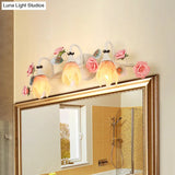 White Vanity Sconce With 2/3 Heads - Country Style Metal Rose Wall Lamp For Bathroom