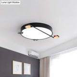 Wide Drum Metallic Flushmount Led Ceiling Light For Bedroom - Simple Black/Grey/White Design
