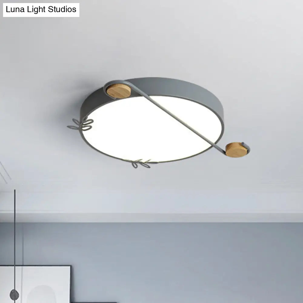 Wide Drum Metallic Flushmount Led Ceiling Light For Bedroom - Simple Black/Grey/White Design