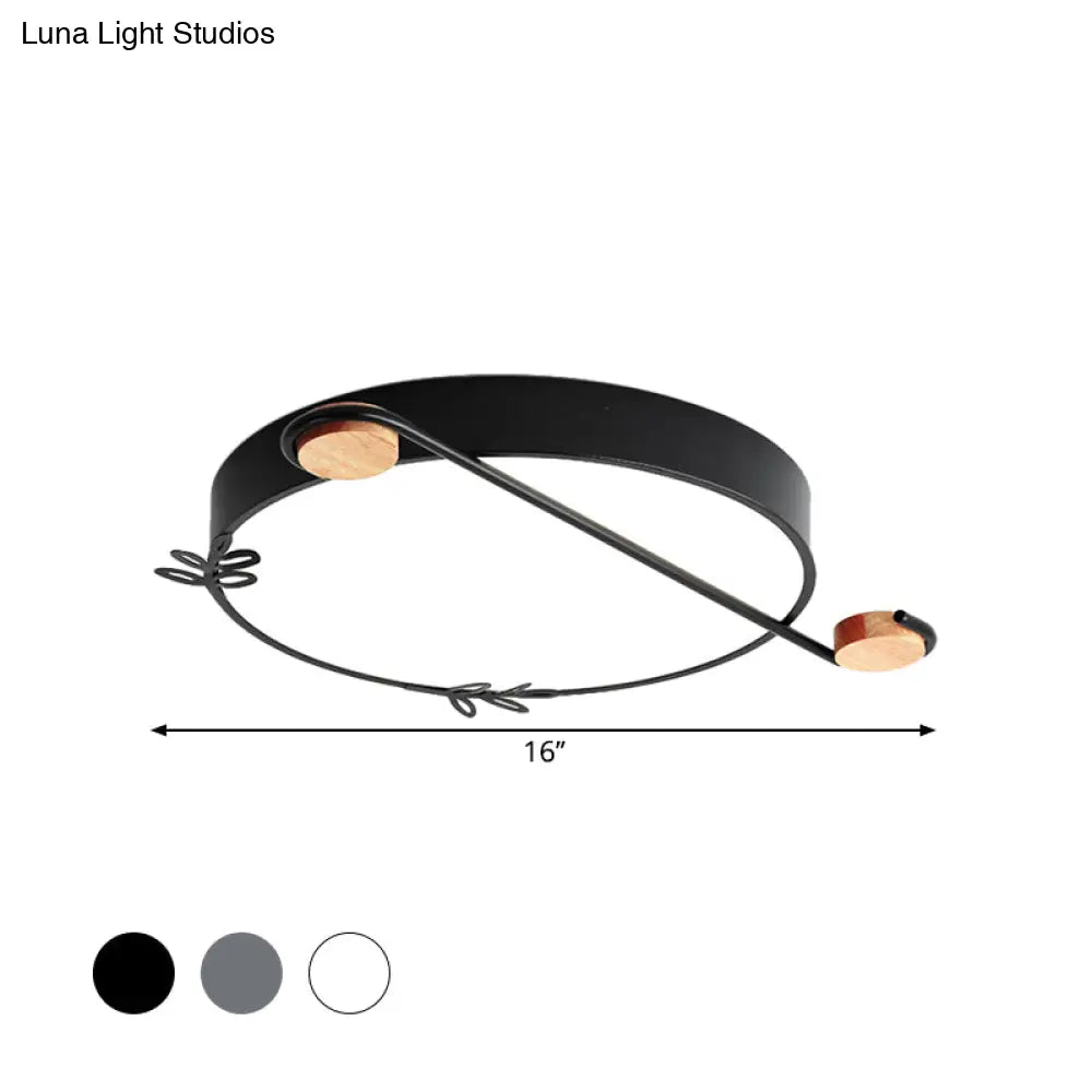 Wide Drum Metallic Flushmount Led Ceiling Light For Bedroom - Simple Black/Grey/White Design