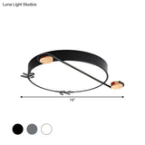 Wide Drum Metallic Flushmount Led Ceiling Light For Bedroom - Simple Black/Grey/White Design