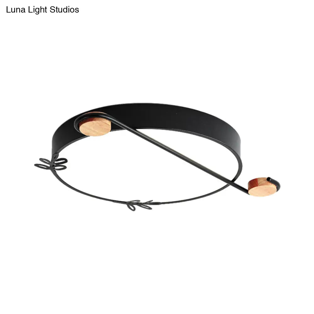 Wide Drum Metallic Flushmount Led Ceiling Light For Bedroom - Simple Black/Grey/White Design