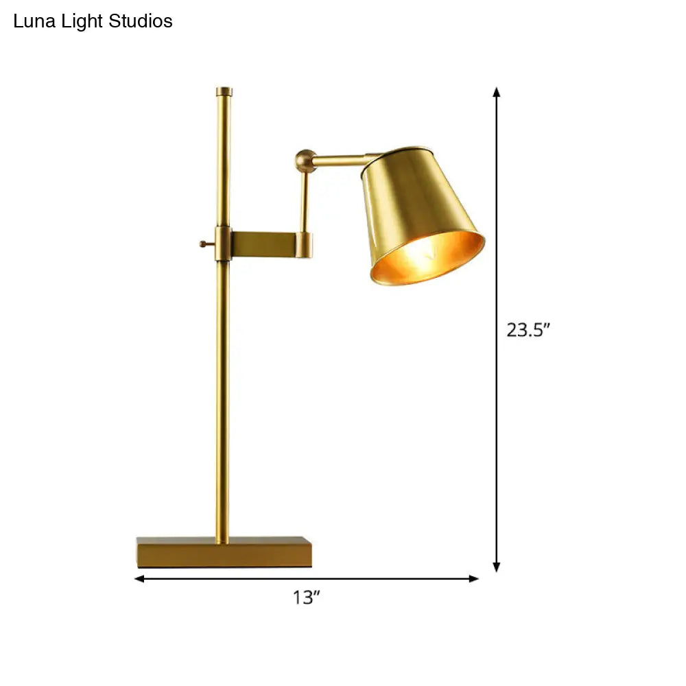 Wide Flare Metal Table Lamp With Swing Arm - Modern Brass Nightstand Light