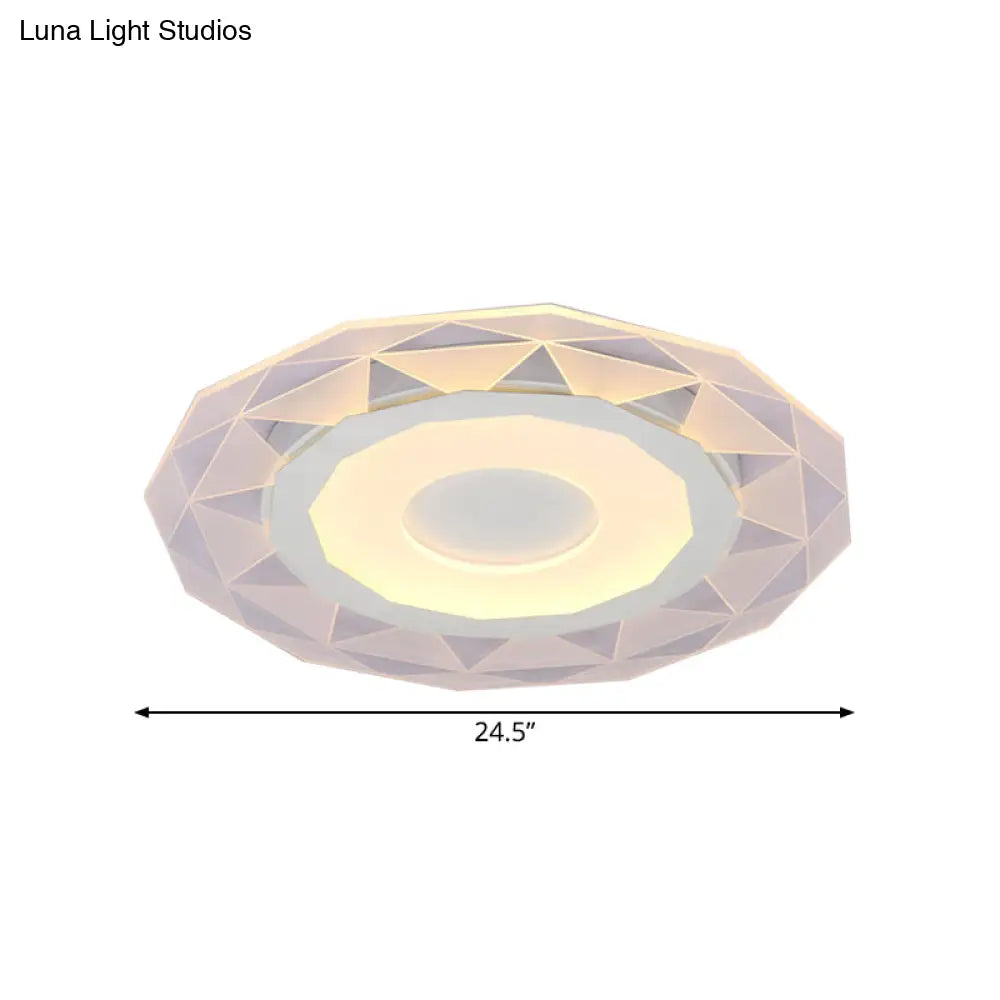 Wide Led Bedroom Flushmount With Polygon Acrylic Shade In White - 16.5’/20.5’/24.5’ Sizes