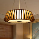 Wide Tapered Suspension Lighting - Traditional Wood 1-Bulb Nickel Hanging Ceiling Light